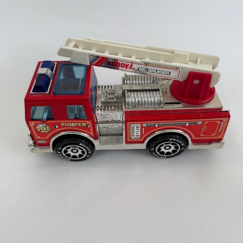 Vintage 1989 Buddy L Big Bruiser Pumper Fire Truck Ladder Lights & Sound Toy 10"